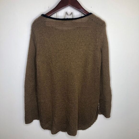 Wooden Ship Brown Knit Pocket Crewneck Sweater S M Small Medium Soft Tan - Picture 7 of 7